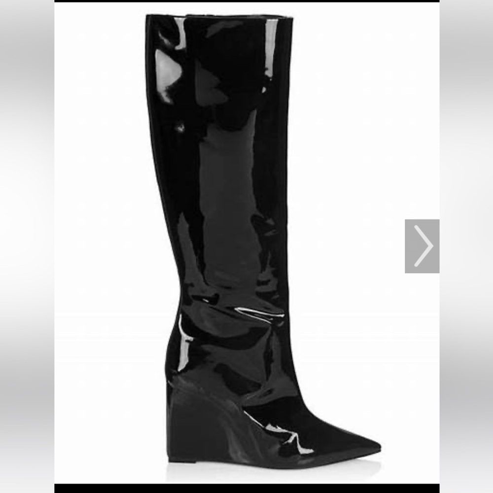 SCHUTZ Black Patent Wedge Knee-High Boots